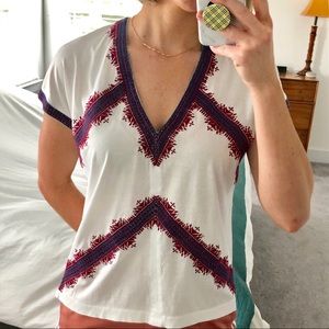 J. Crew V-neck Tee with Embroidered Detail